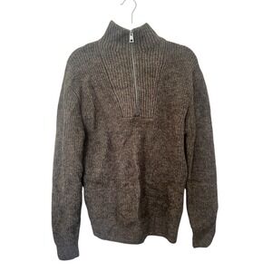 Zara Men's Brown Quarter Zip Sweater Medium NWT Ribbed Knit Pullover Grandpacore